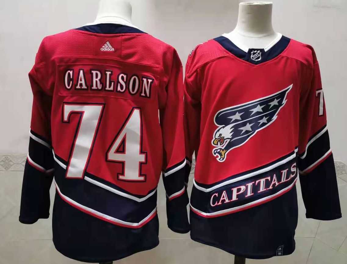 Men Washington Capitals 74 Carlson Red Throwback Authentic Stitched 2020 Adidias NHL Jersey